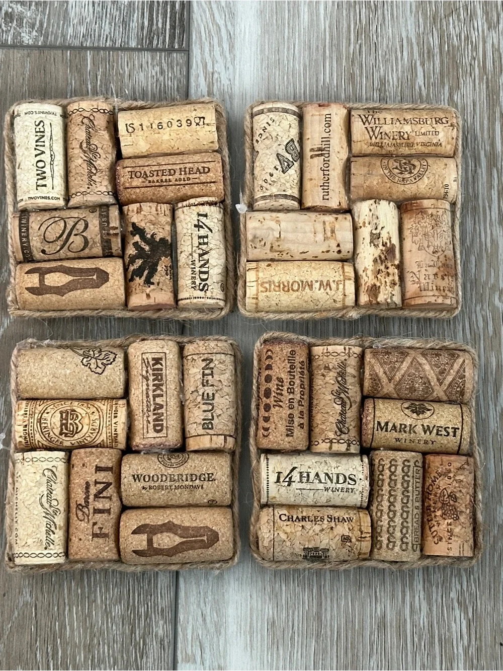 NWT Set of 4 Awesome Assorted Wine Cork Coasters Handmade